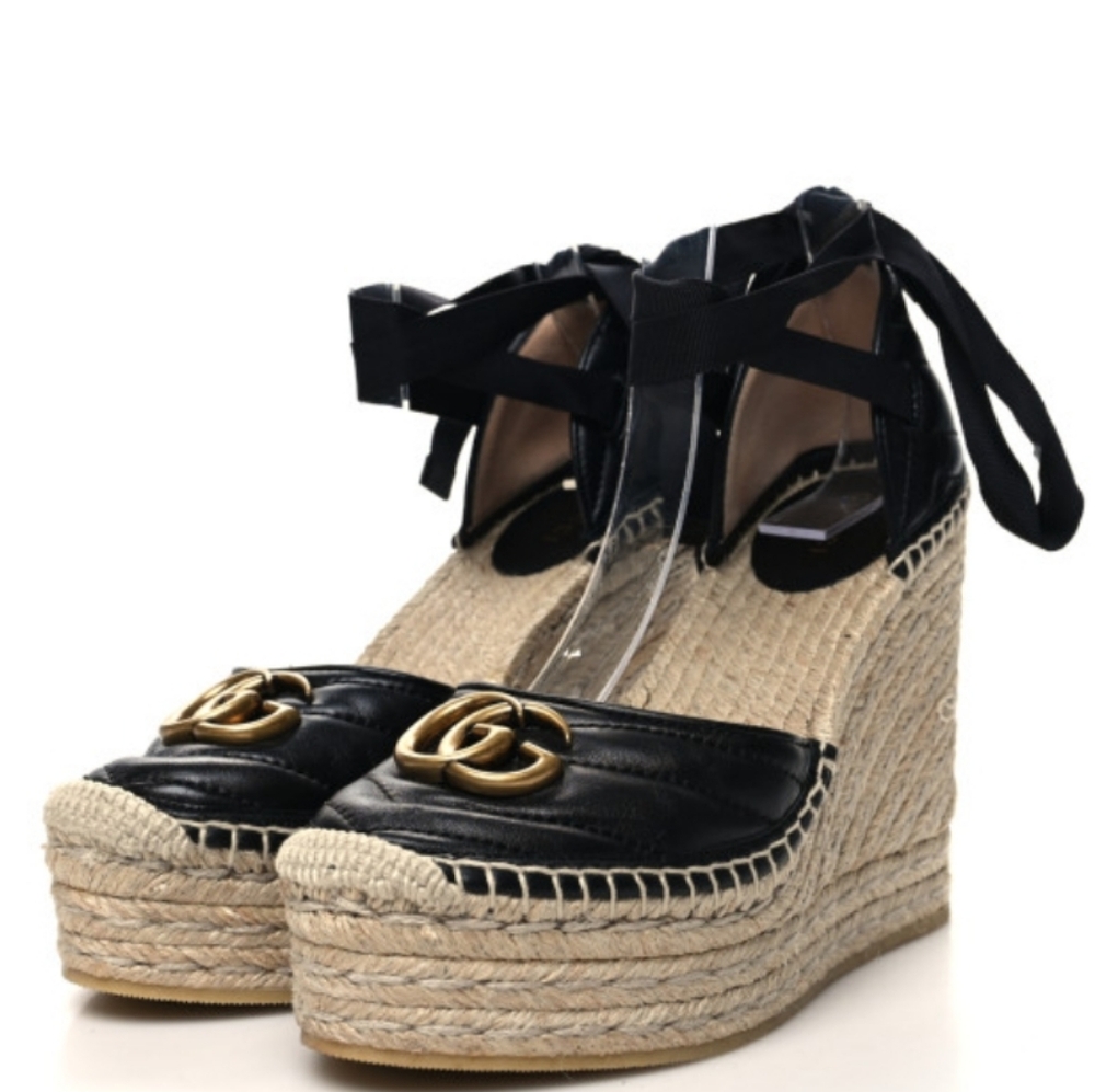 Gucci Nappa Maltese GG Marmont  Ankle wrap Platform sandals 41
